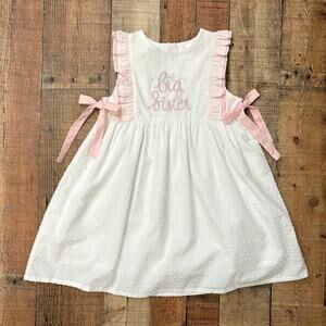 Stitchy Fish Big Sister Dress White Pink Ruffle Bow Girls Multiple Sizes Avail.